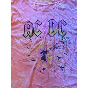 AC DC Band T Shirt Pink Tie Dye‎ Graphic Short Sleeve Womens Top Sz M